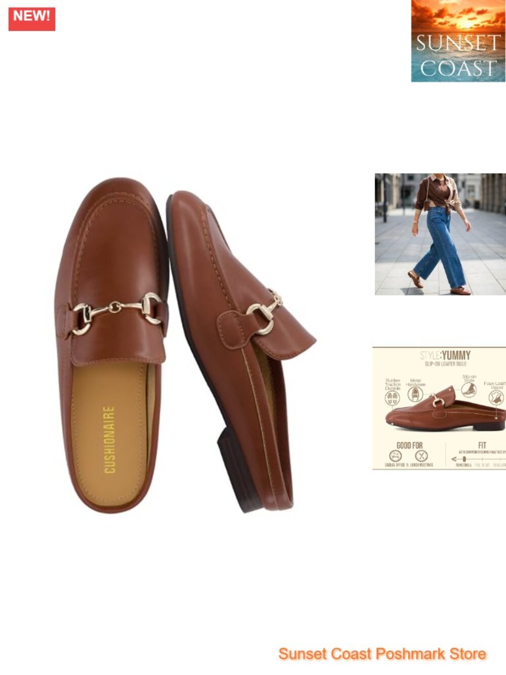 Cushioned Slip On Mules for Women, Faux Leather Business Casual Loafers Low Heel
